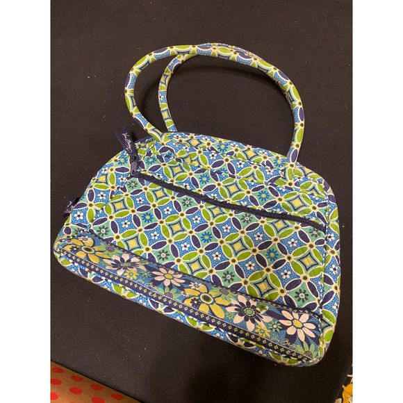 Vera Bradley Daisy Daisy Bowler Hand Bag Large Blue and Green Floral Purse - Picture 1 of 4